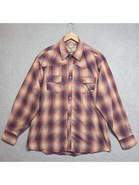 Wrangler Wrancher Shirt Mens XLT Plaid Pearl Snap Button Up Long Sleeve Western